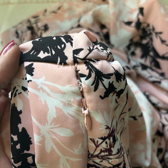 136. Sam Edelman Dress SZ 10 Pink Black Floral V-Neck Bishop Boho Romantic Flowy - Picture 7 of 12